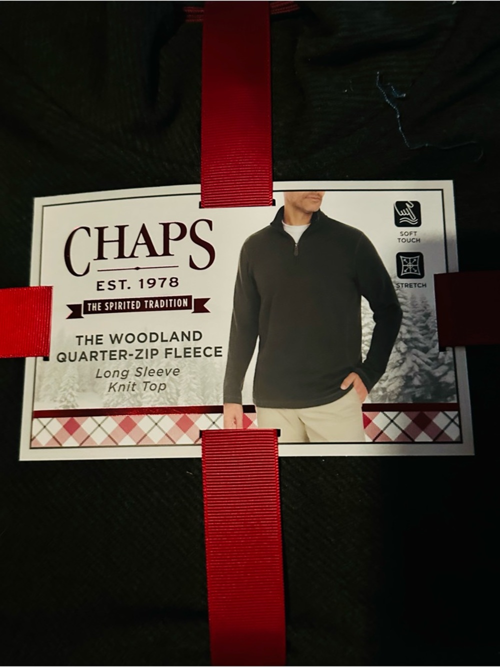 Chaps Black Quarter-Zip Fleece with Red Accent Ribbon
